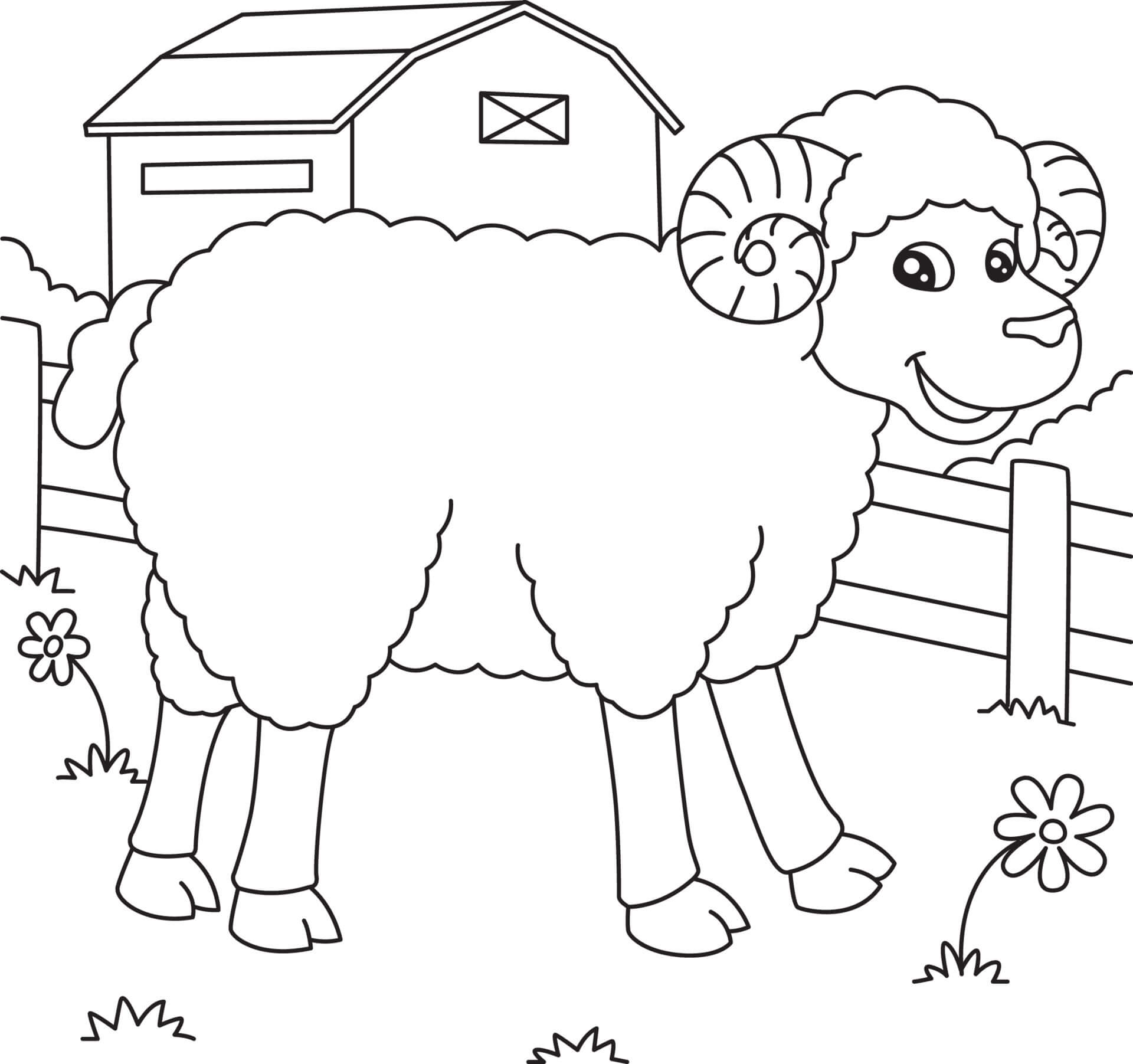Dibujo de Ovejas Divertidas en la Granja para Colorear