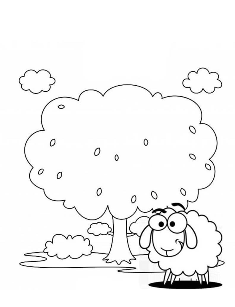 Dibujo de Ovejas con árbol para Colorear