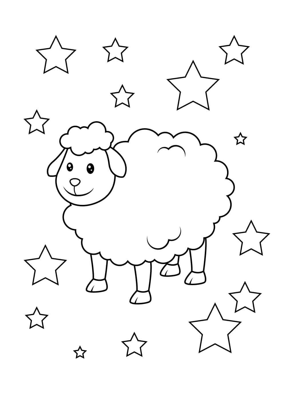 Dibujo de Ovejas con Estrellas para Colorear