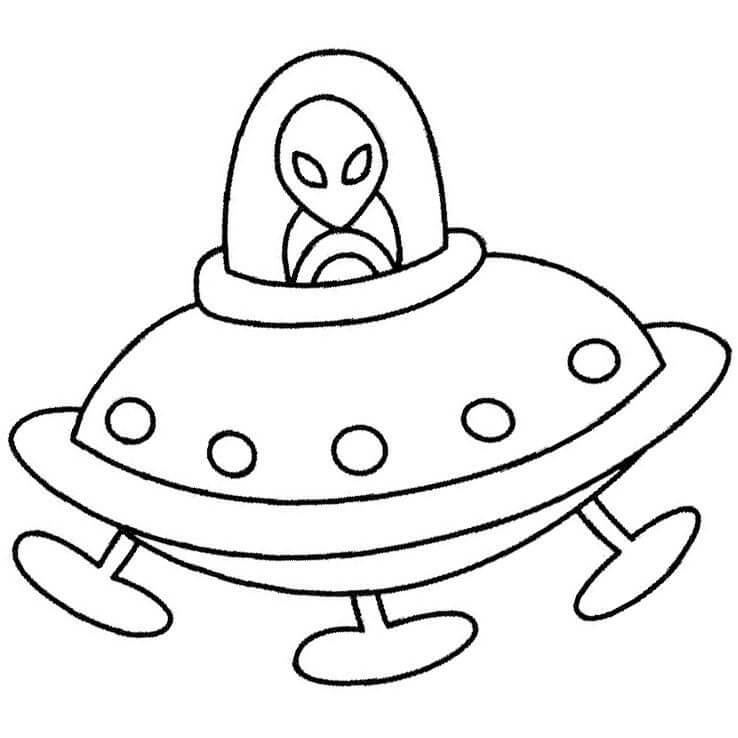 Dibujo de Extraterrestre con Ovni para Colorear