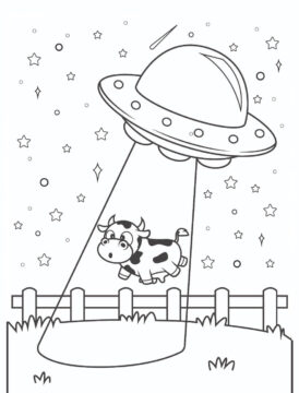 Dibujo de Ovni Persiguiendo Vacas para Colorear