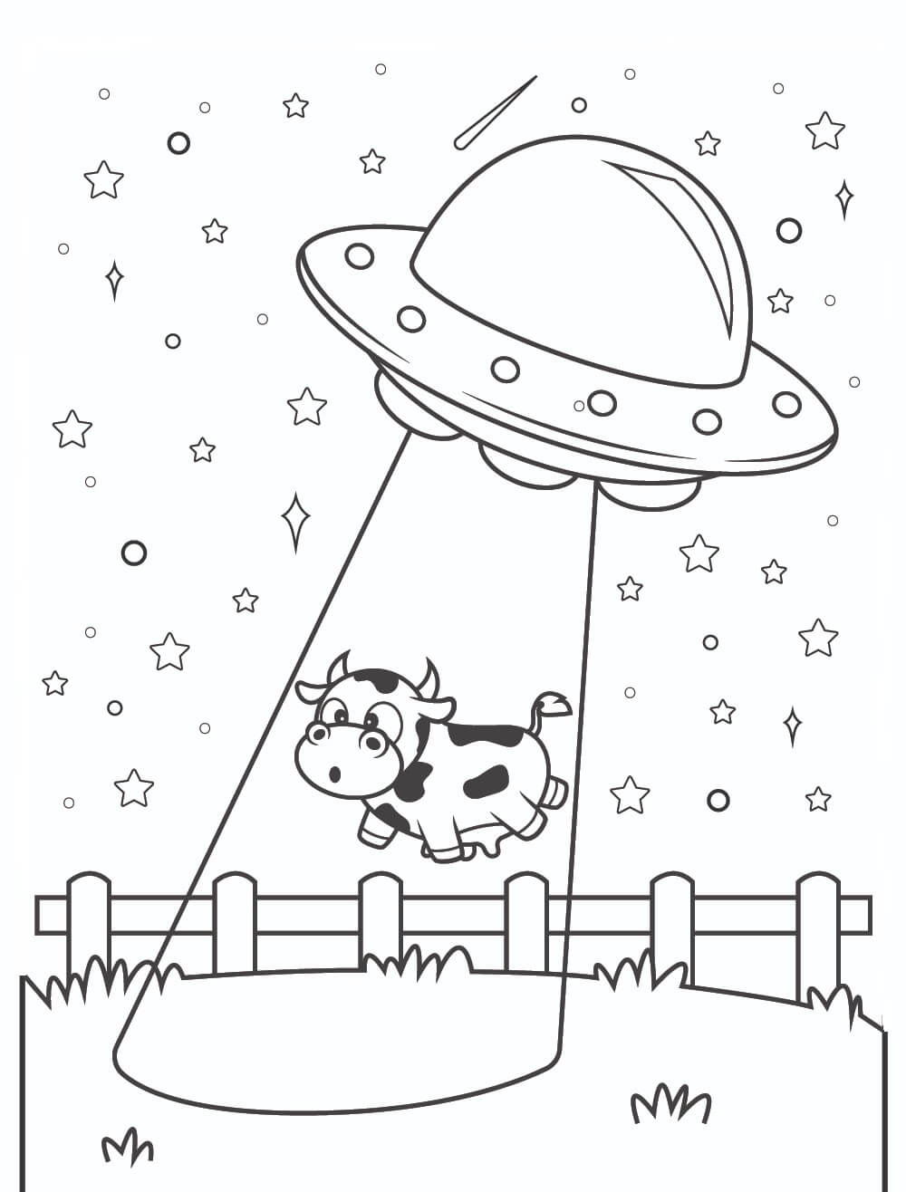 Dibujo de Ovni Persiguiendo Vacas para Colorear