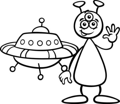 Dibujo de Ovni y Alienigena Sonriendo para Colorear