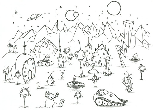 Dibujo de Ovnis y Nuevos Planetas para Colorear