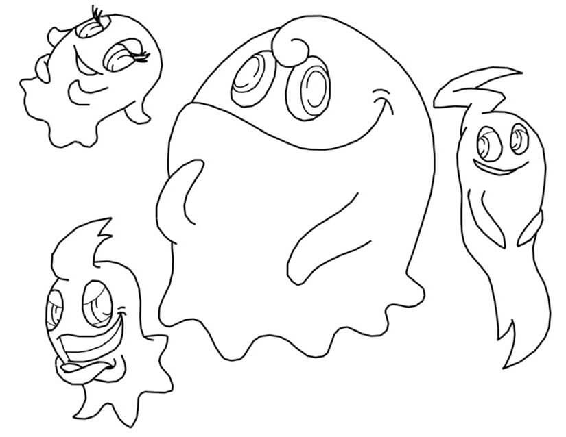 Dibujo de Cuatro Fantasmas en Pacman para Colorear