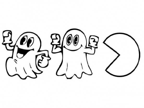 Dibujo de Pacman Comiendo Dos Fantasmas para Colorear