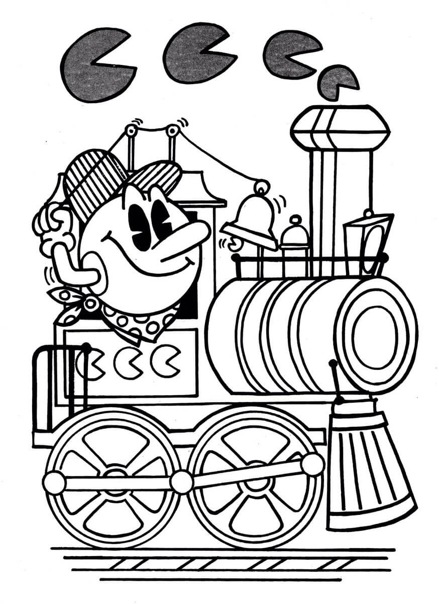 Dibujo de Pacman en Tren para Colorear