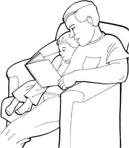 Dibujo de Libro de Lectura de Padre e Hijo para Colorear