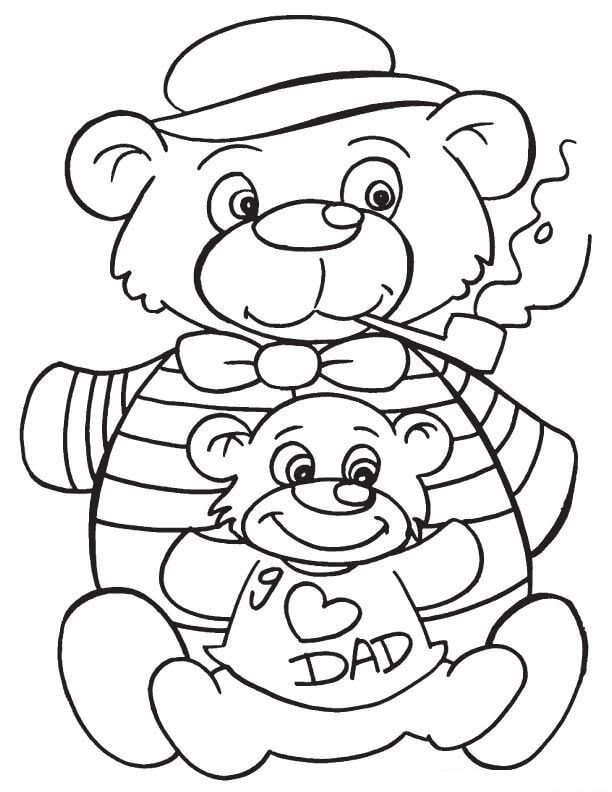 Dibujo de Osito de Peluche Padre e Hijo para Colorear