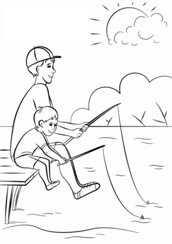 Dibujo de Padre e Hijo Pescando para Colorear