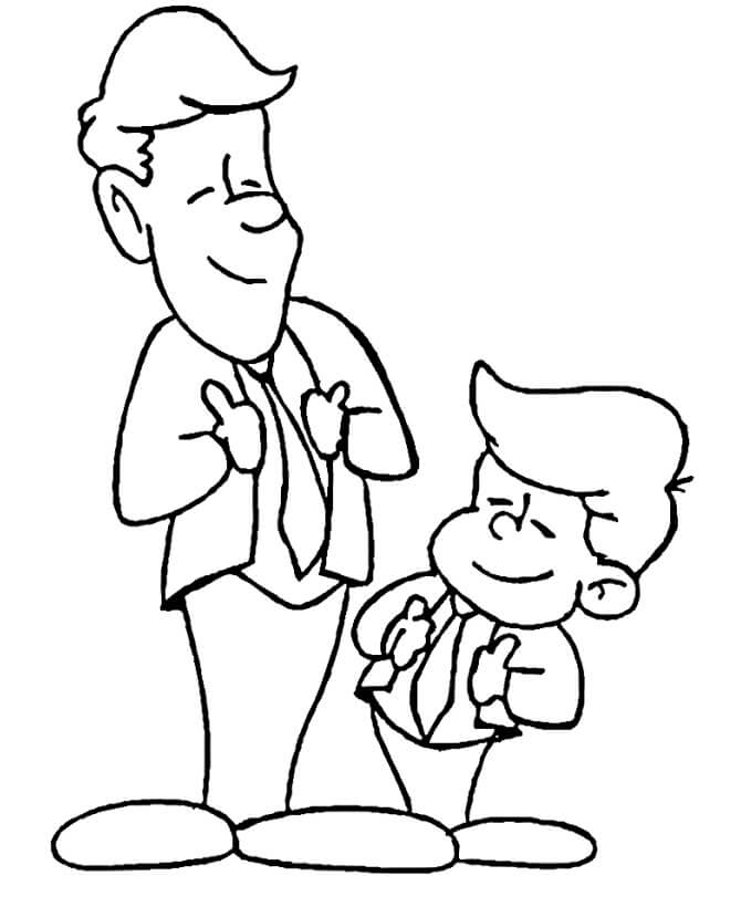 Dibujo de Padre e Hijo Sonriente para Colorear