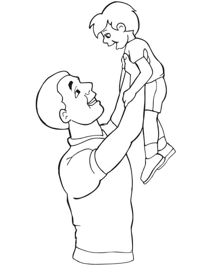Dibujo de Feliz Hijo y Papa para Colorear