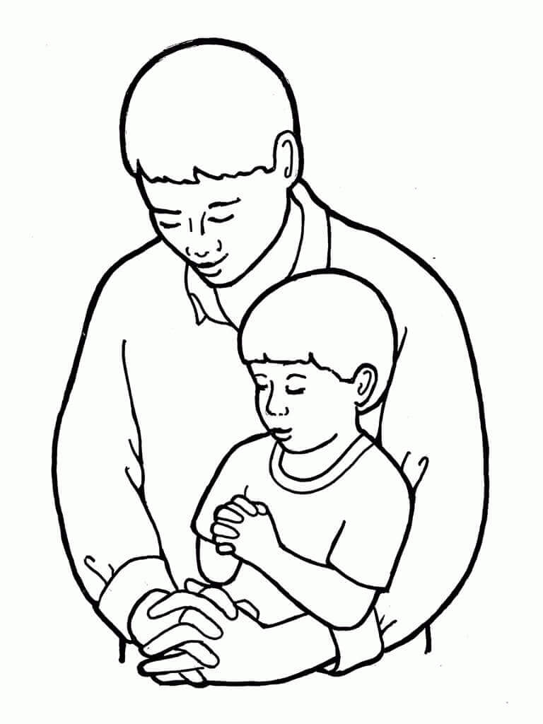 Dibujo de Hijo Rezando con Papa para Colorear