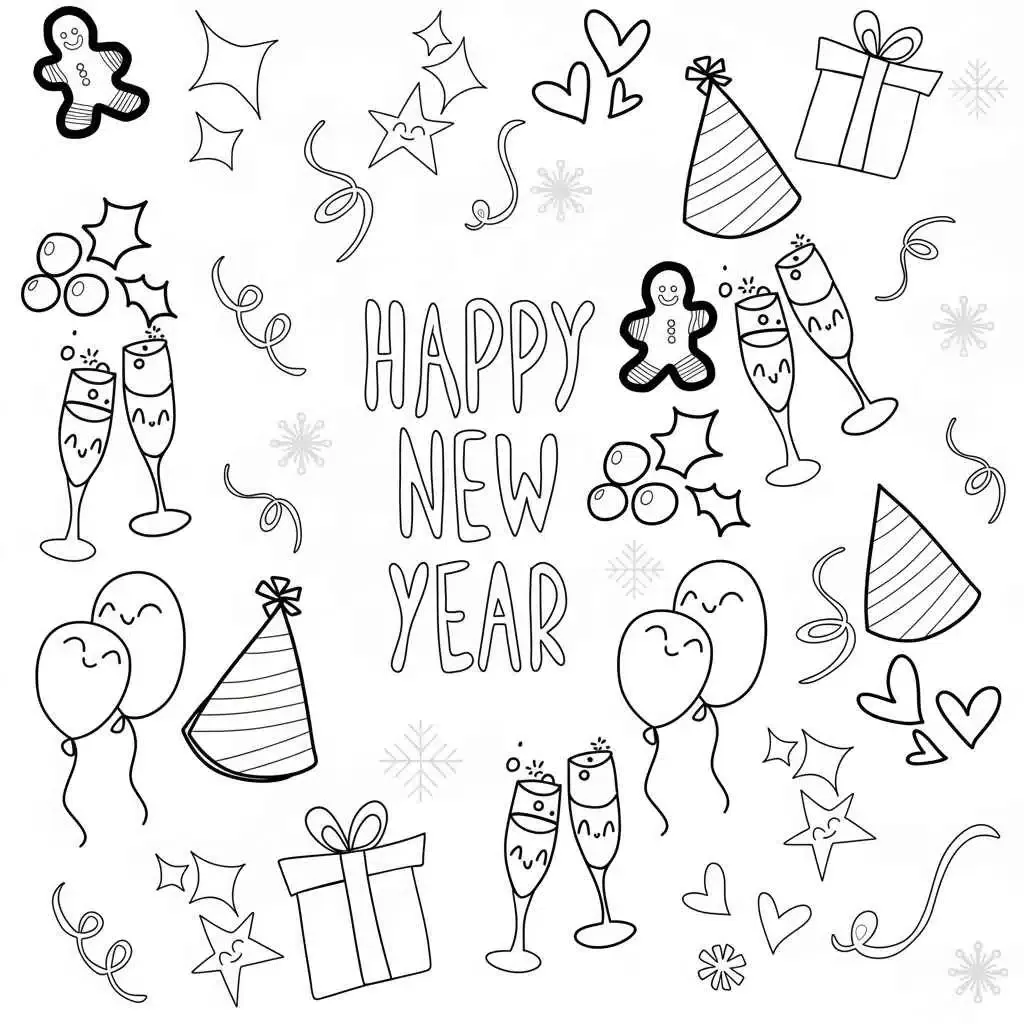 Dibujo de Festive 2026 Party Favors And Doodles Coloring Page para Colorear