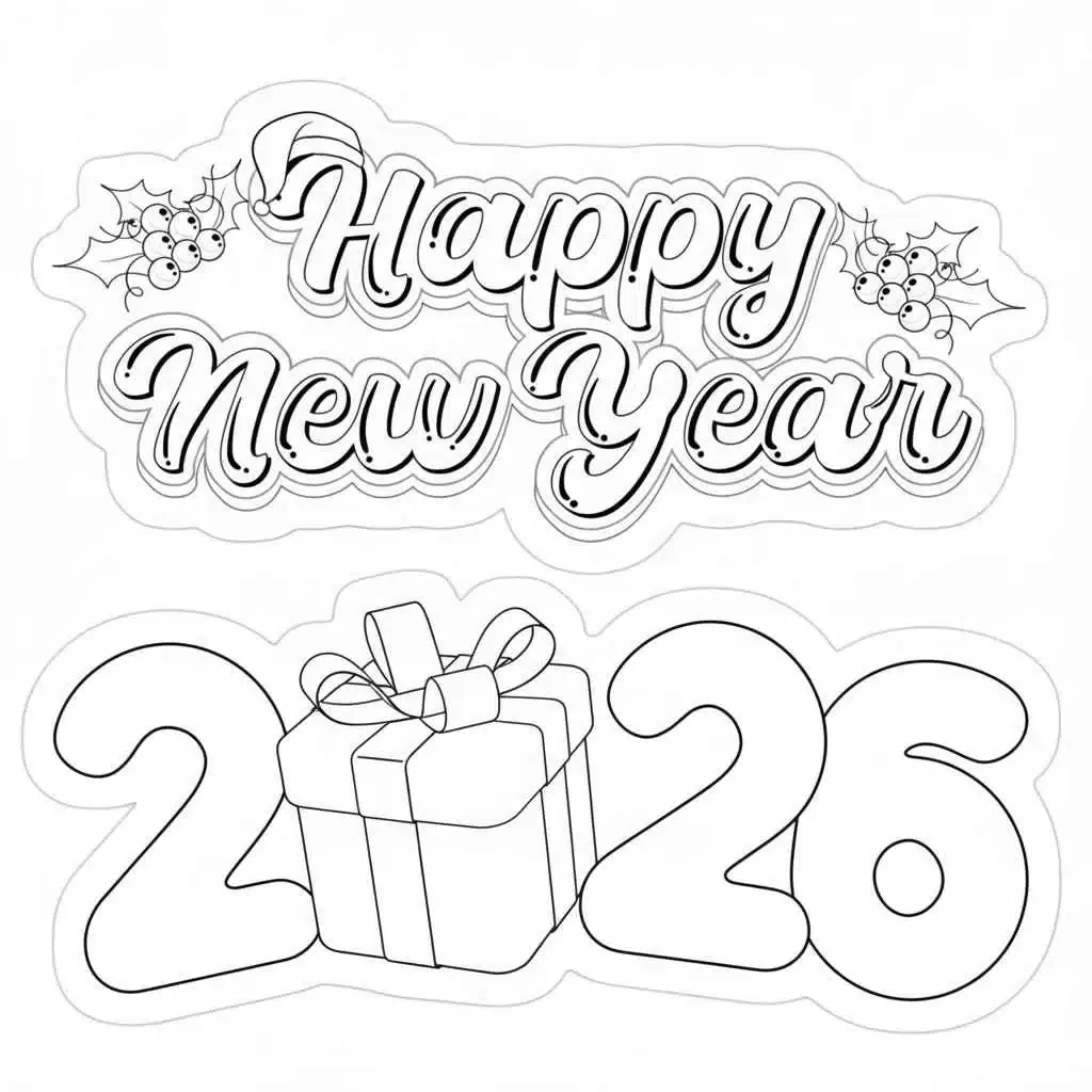 Dibujo de Gift Boxes And 2026 Party Supplies Coloring Page para Colorear