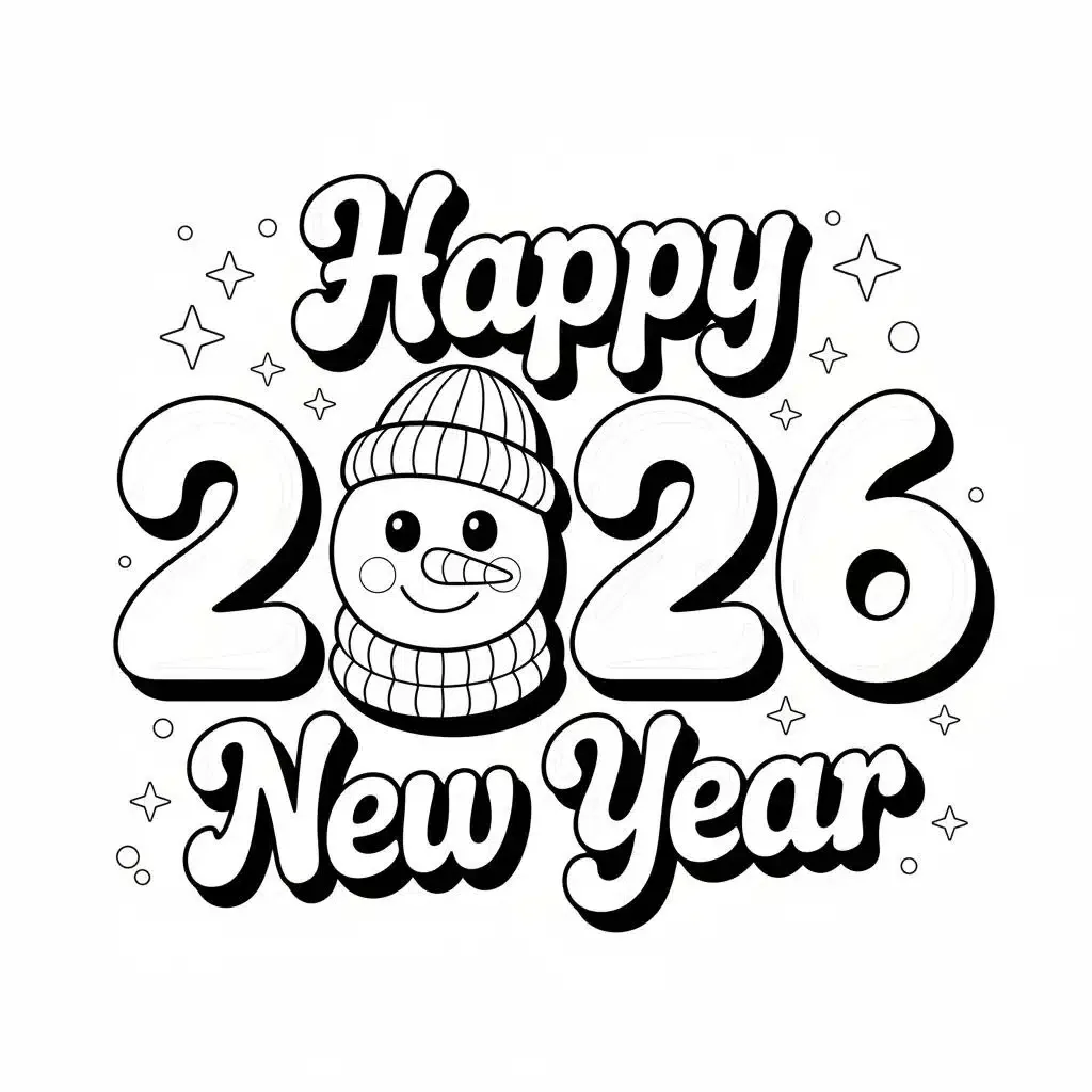 Dibujo de Happy 2026 New Year Coloring Page para Colorear