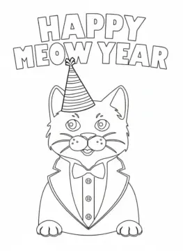 Dibujo de Happy Meow Year 2026 Coloring Page para Colorear