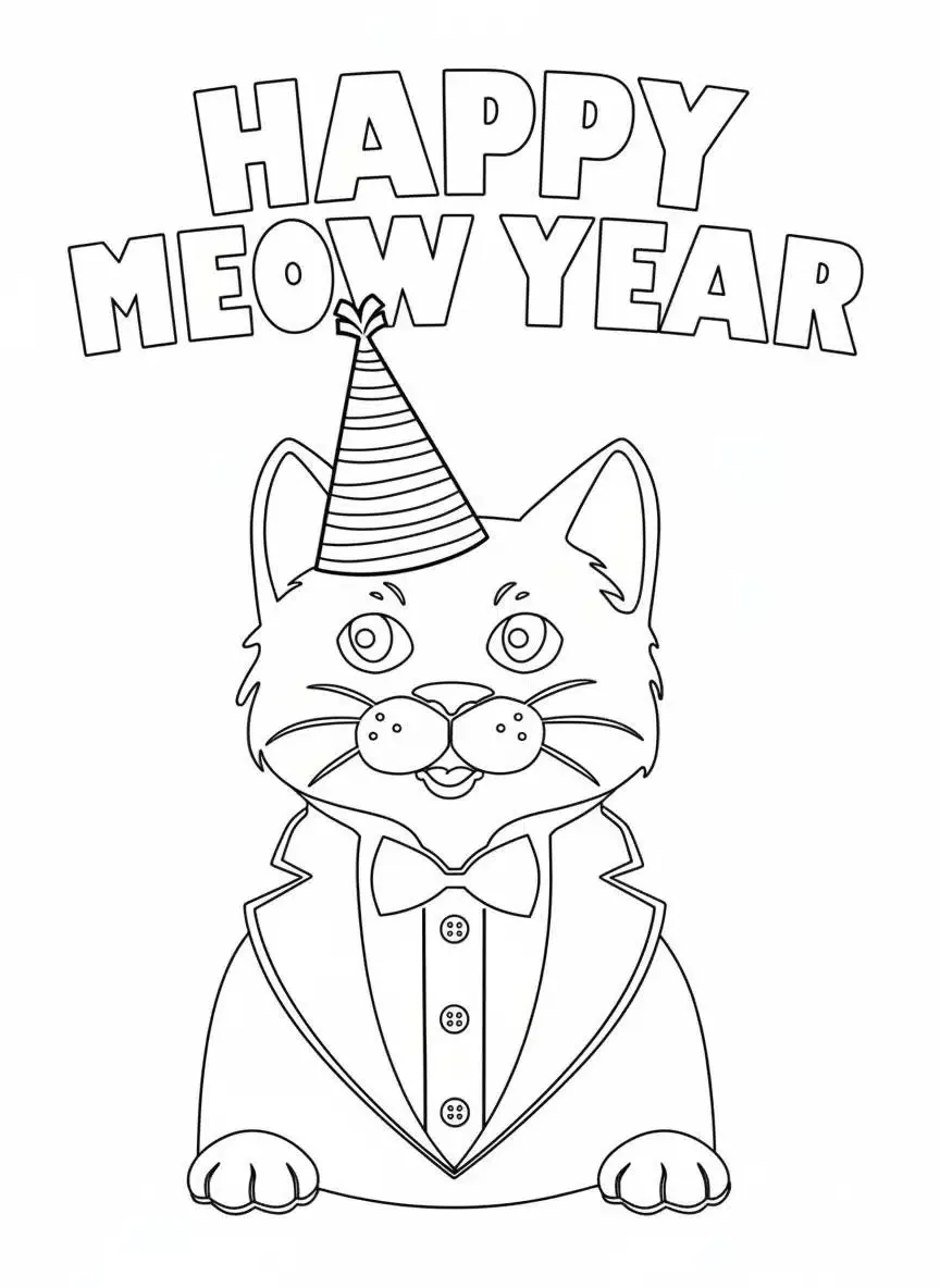 Dibujo de Happy Meow Year 2026 Coloring Page para Colorear