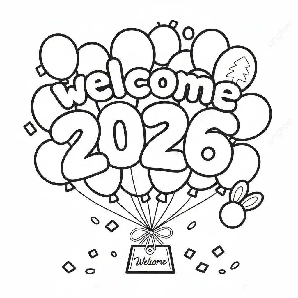 Dibujo de Happy New Year 2026 Coloring Page para Colorear