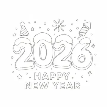 Dibujo de Midnight Fireworks 2026 Celebration Coloring Page para Colorear