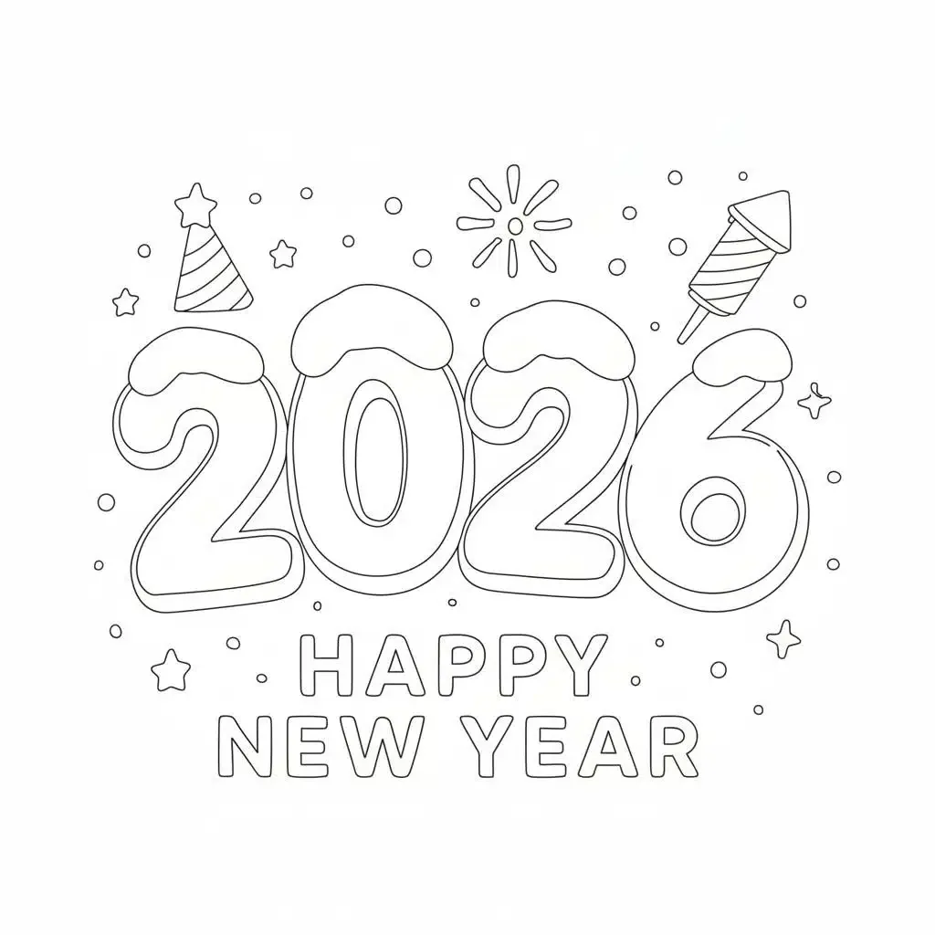 Dibujo de Midnight Fireworks 2026 Celebration Coloring Page para Colorear