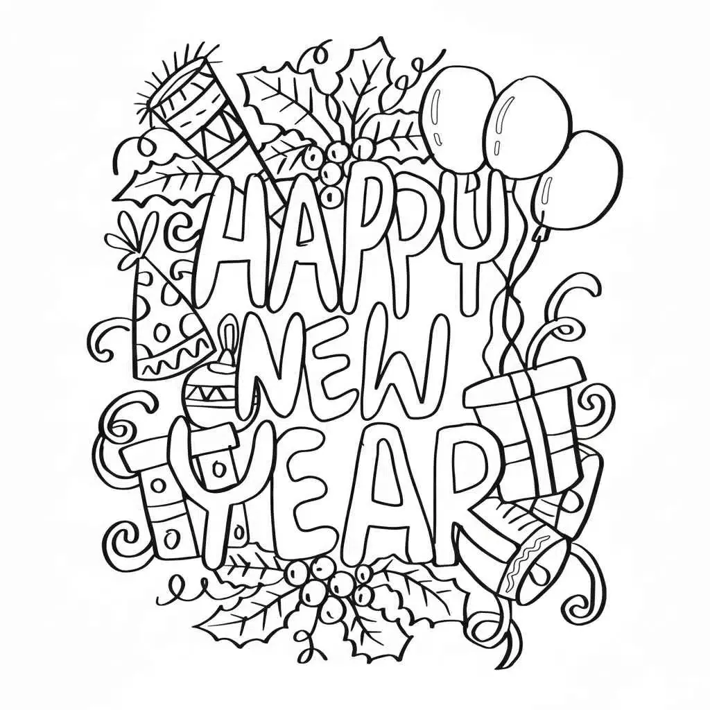Dibujo de Printable Happy New Year 2026 Coloring Page para Colorear
