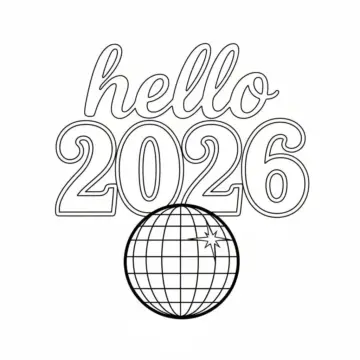 Dibujo de Retro Disco Ball Hello 2026 Coloring Page para Colorear