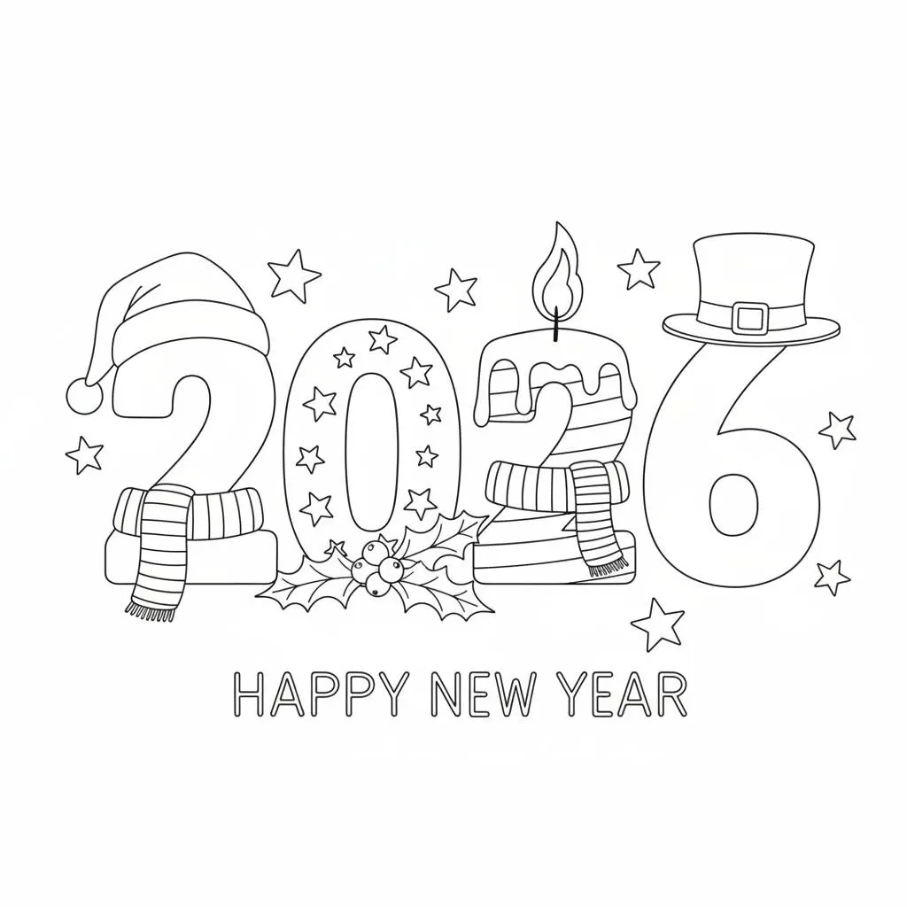 Dibujo de Simple 2026 Bold Numbers For Kids Coloring Page para Colorear