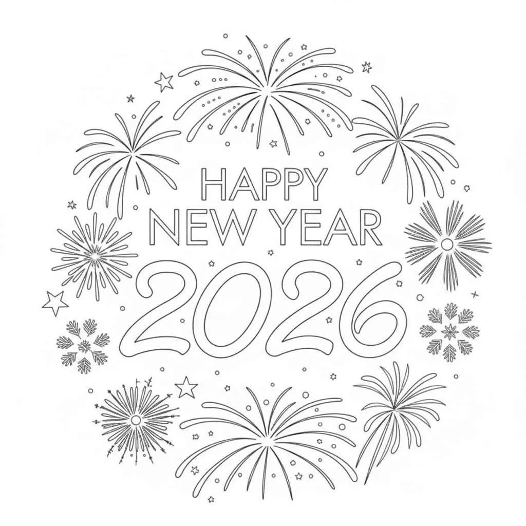 Dibujo de Sparkling Stars And Confetti 2026 Coloring Page para Colorear