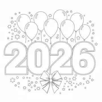 Dibujo de Welcome 2026 Balloon Bouquet Party Coloring Page para Colorear