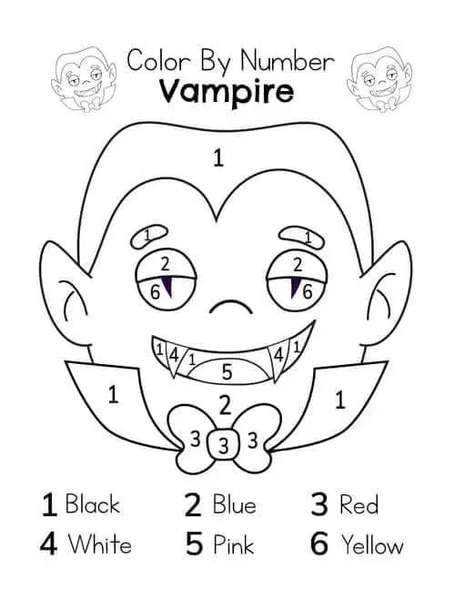 Dibujo de Cute Vampire Color By Number para Colorear
