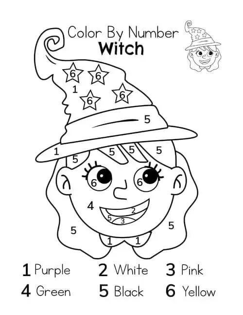 Dibujo de Cute Witch Color By Number para Colorear