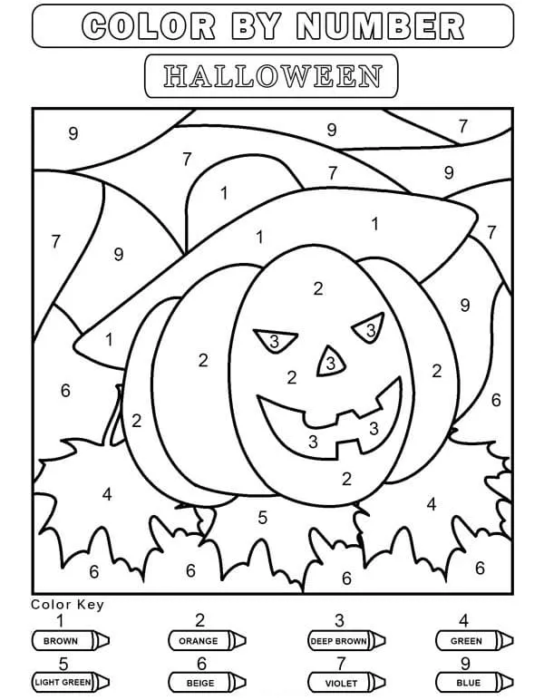Dibujo de Free Halloween Pumpkin Color By Number para Colorear
