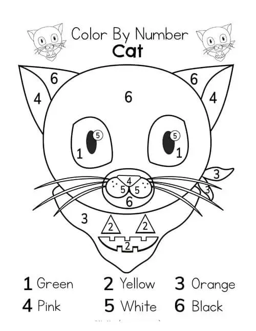 Dibujo de Halloween Black Cat Color By Number para Colorear