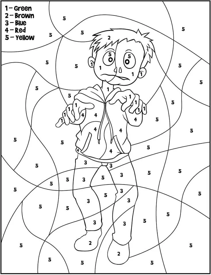 Dibujo de Halloween Zombie Color By Number para Colorear