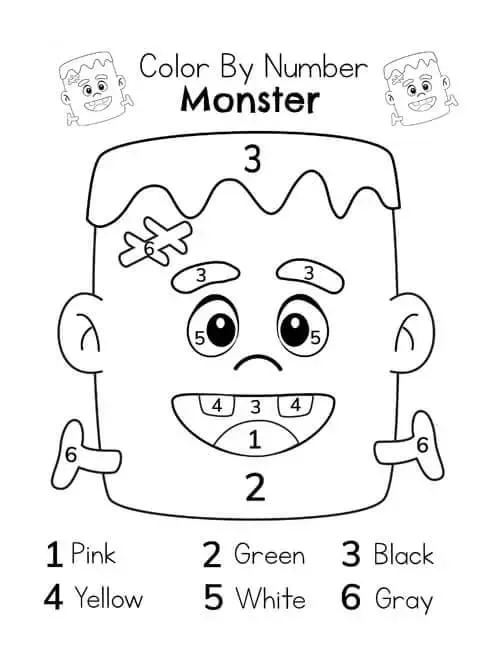 Dibujo de Happy Frankenstein Color By Number para Colorear