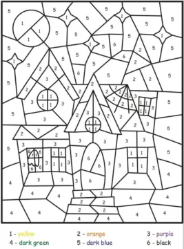 Dibujo de Haunted House Color By Number para Colorear