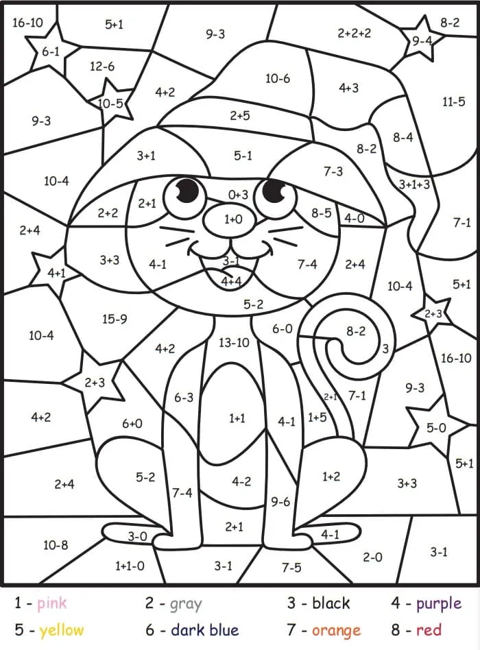 Dibujo de Witch Cat Color By Number para Colorear