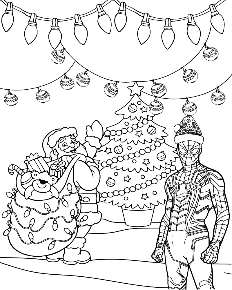 Dibujo de Imgi 11 Superhero Spiderman And Santa Fun Coloring Page para Colorear