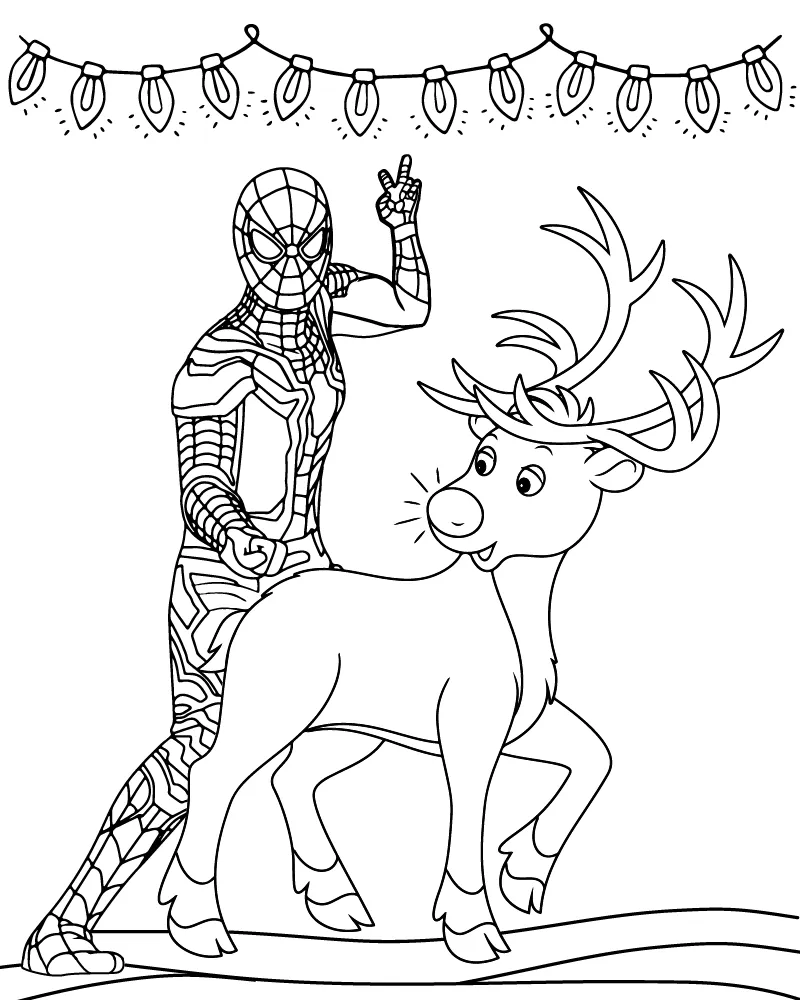 Dibujo de Imgi 3 Christmas Spiderman And Reindeer Coloring Page para Colorear