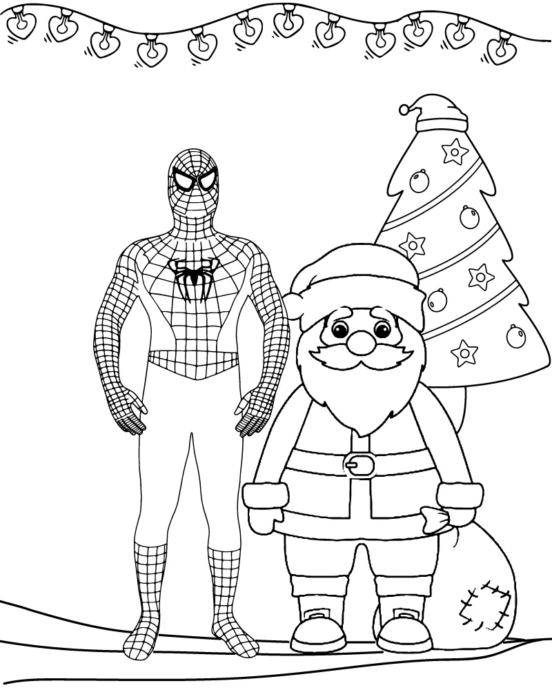 Dibujo de Imgi 4 Printable Spiderman And Santa Page para Colorear
