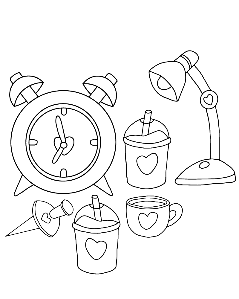 Dibujo de Y2k Cups And Clocks Coloring Page para Colorear