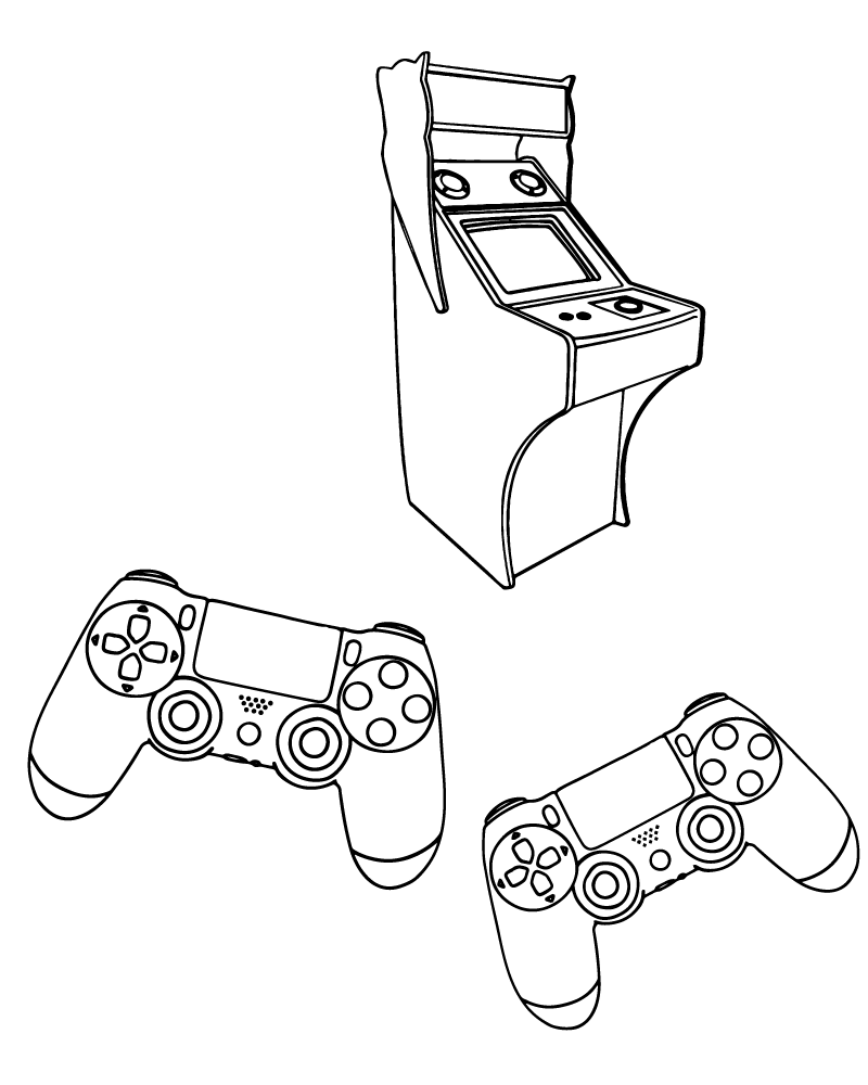 Dibujo de Y2k Game Controllers And Arcade Game Machine Coloring Page para Colorear