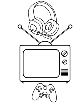 Dibujo de Y2k Old Tv Game Controller And Headset Coloring Page para Colorear