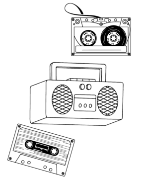 Dibujo de Y2k Printable Radio And Cassette Tape Coloring Page para Colorear
