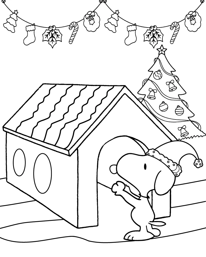 Dibujo de Imgi 11 Snoopy Christmas Doghouse Coloring Page para Colorear