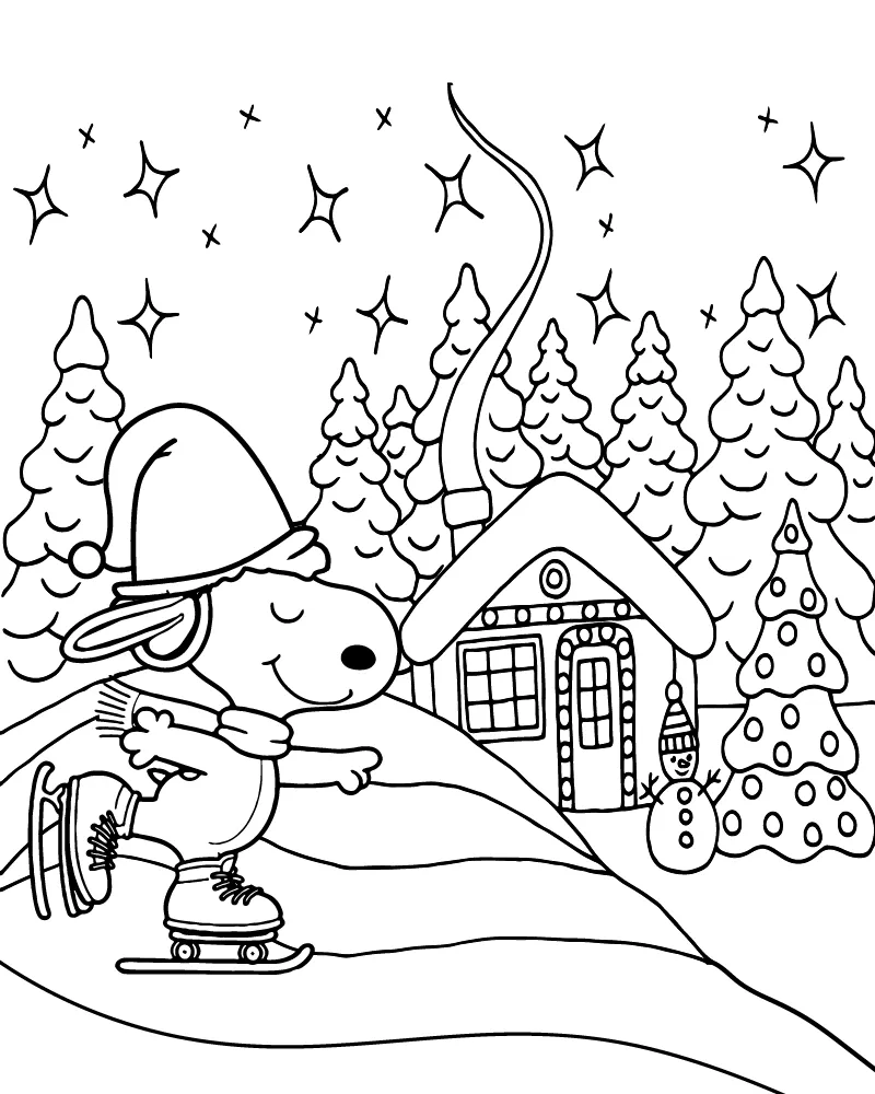 Dibujo de Imgi 14 Snoopy Ice Skating Christmas Coloring Page para Colorear