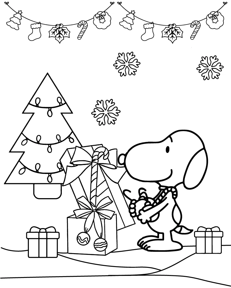 Dibujo de Imgi 16 Snoopy Opening Christmas Presents Coloring Page para Colorear