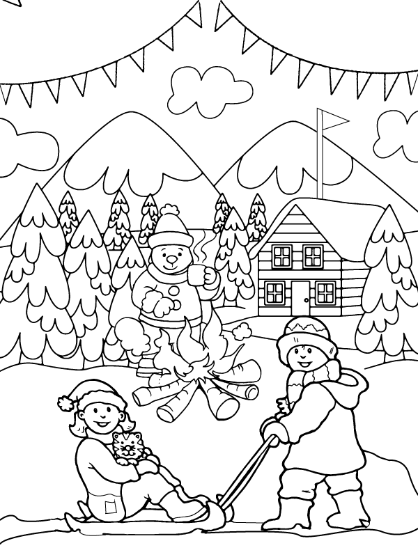 Dibujo de Kids Playing In Winter Wonderland Coloring Pagepng para Colorear