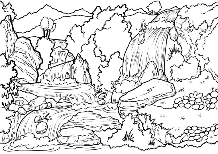 Dibujo de Paisaje de Cascadas para Colorear